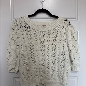 Free People Cream Knit Short Sleeve Sweater